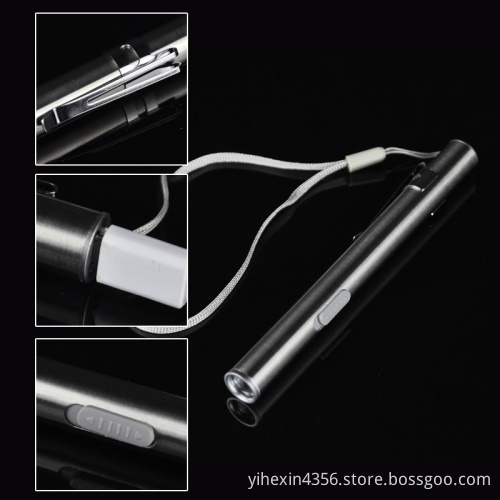 Stainless Steel USB Rechargeable Led Mini Pocket Flashlight Pen Light